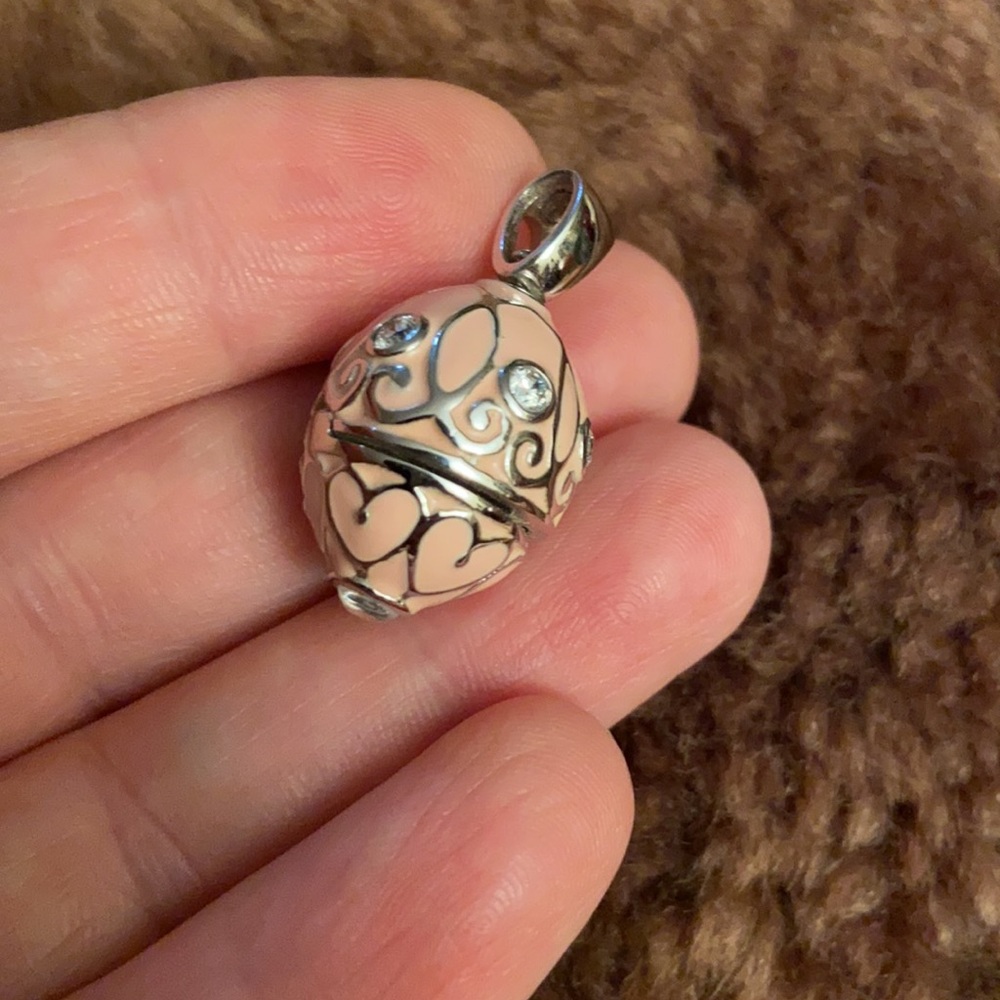 Round Prayer Sterling Silver Pendant Faberge Inspired Pink